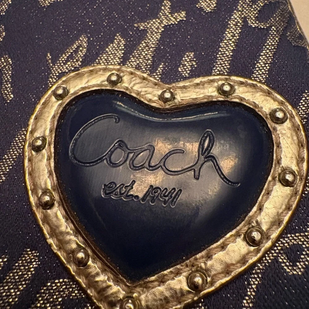 Coach Script New York Metallic Gold and Patent Leather Wristlet